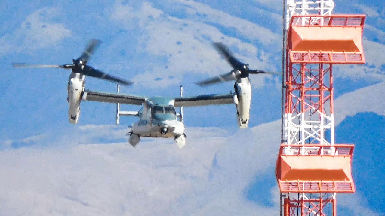 水陸機動団などを乗せ、6機のV-22オスプレイが高遊原に。Six V-22 Ospreys arrived at Takayubaru Sub-Base.