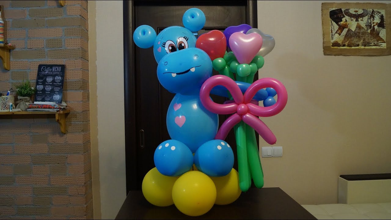 Бегемотик из воздушных шаров. Hippopotamus from balloons