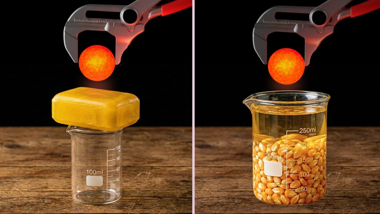 1000&deg;C Red Hot Metal Ball vs Soap, Candies & Popcorn