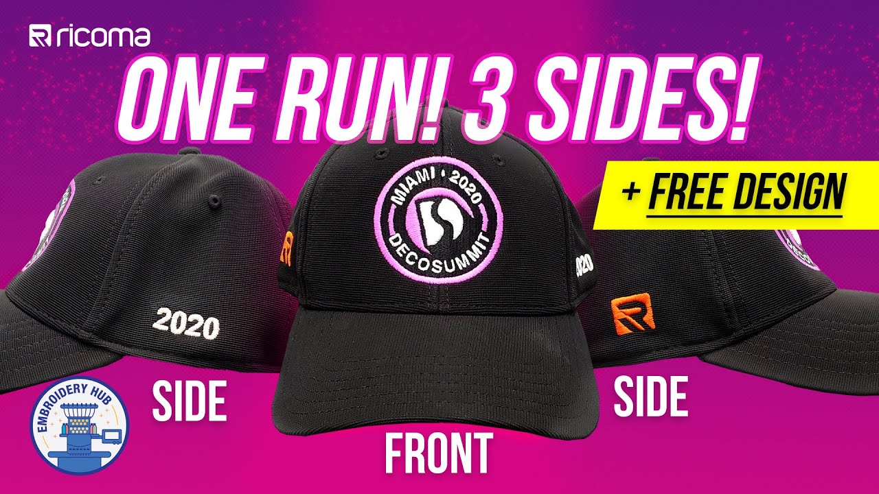 Front and Side CAP EMBROIDERY - 3 DESIGNS in one RUN |  FREE Embroidery Design (EMB Hub Ep116)