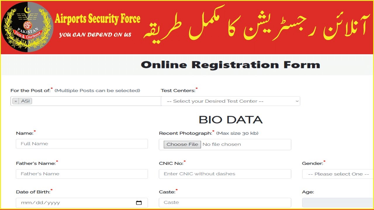 ASF Online Registration Form 2022 | How To Apply Online In ASF Jobs 2022 all over Pakistan