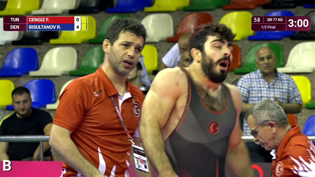 1/2 GR - 77 kg: F. CENGIZ (TUR) v. R. BISULTANOV (DEN)