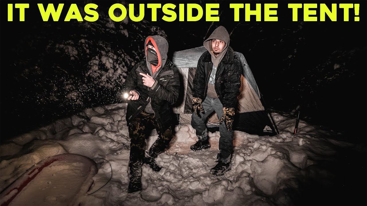 (IT WAS OUTSIDE THE TENT!) WE WERE FORCED TO LEAVE WHILE WINTER CAMPING IN THE HAUNTED WOODS