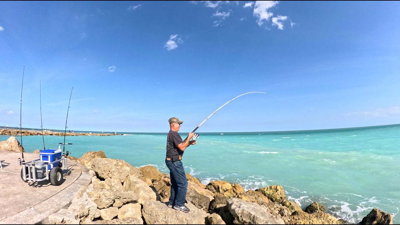 Hooked a Giant Ray at the Jetty...It went Airborne.