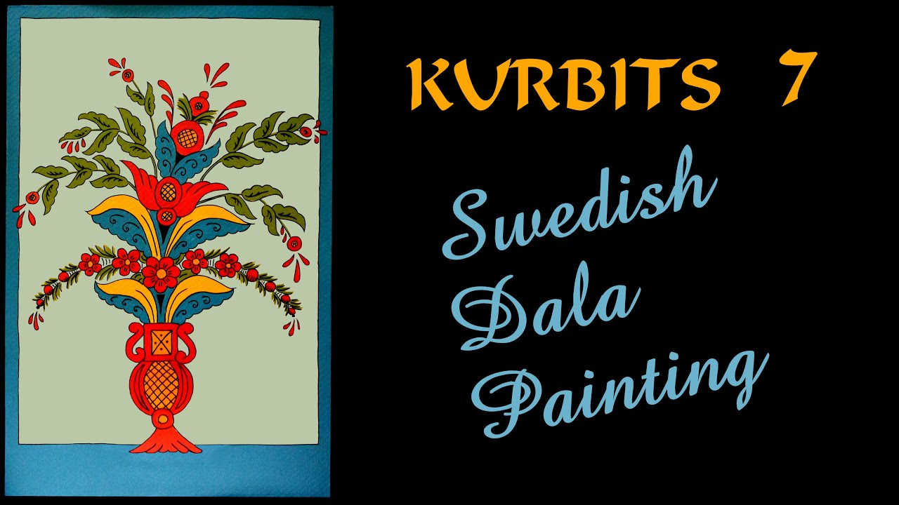 Kurbits 7 Swedish Dala Painting with a drawing to copy for your own coloring.