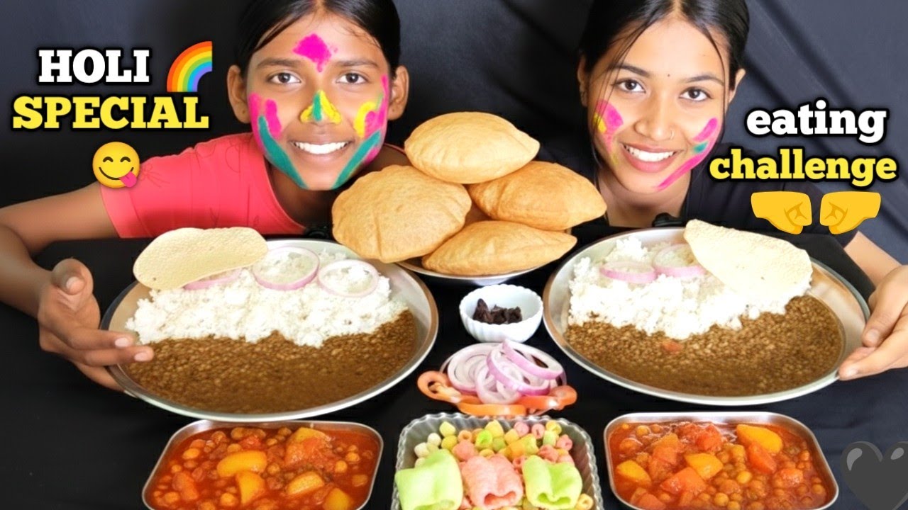 HOLI SPECIAL FOOD EATING CHALLENGE 🥵||DAAL CHAWAL SABJI PURI EATING||MIS PRIYA MUKBANG|| INDIAN FOOD