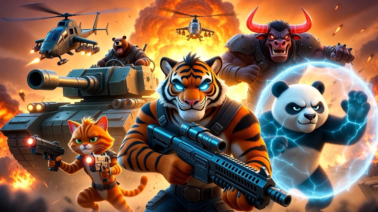 Tiger Squad vs Bull & Bear –|| Ultimate 3D Cartoon War Battle with Tanks, Helicopters & Explosive ||
