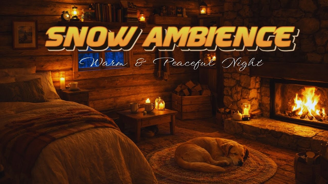 Relaxing Winter Hut Sounds ❄️ Fireplace Crackle, Wind & Falling Snow