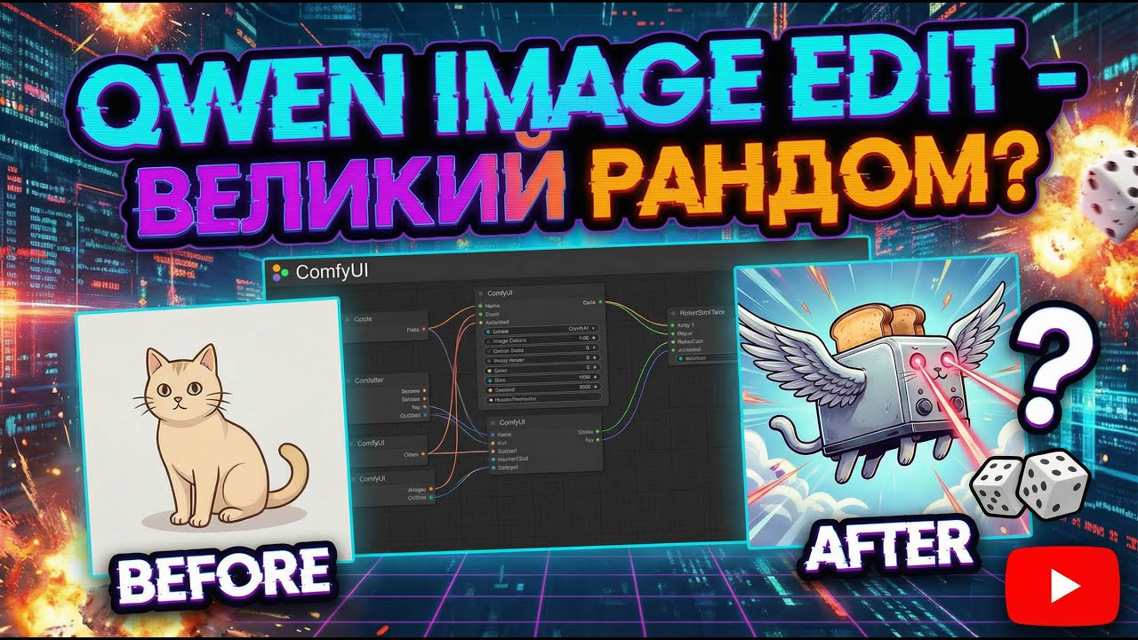 Qwen Image Edit в ComfyUI. Редактируем и добавляем объекты. Пытаемся совместить несколько фото.