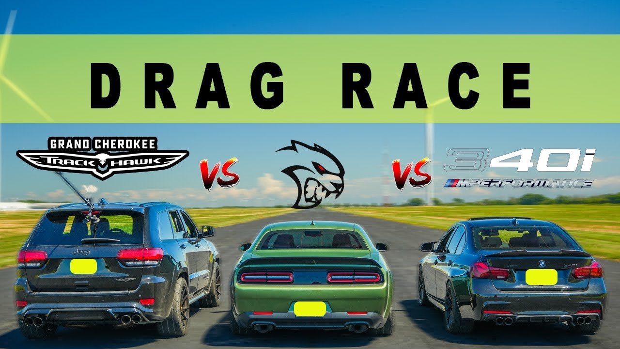 Vicious Trackhawk vs Tuned BMW 340i vs Dodge Challenger Hellcat, it gets nasty! Drag and Roll Race.