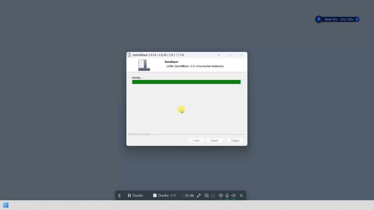 StartAllBack v3 9 14 Kurulum Videosu