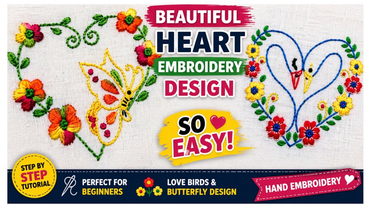 Easy Butterfly & Heart Birds Embroidery Design | Perfect Handmade Gift Idea for Beginners