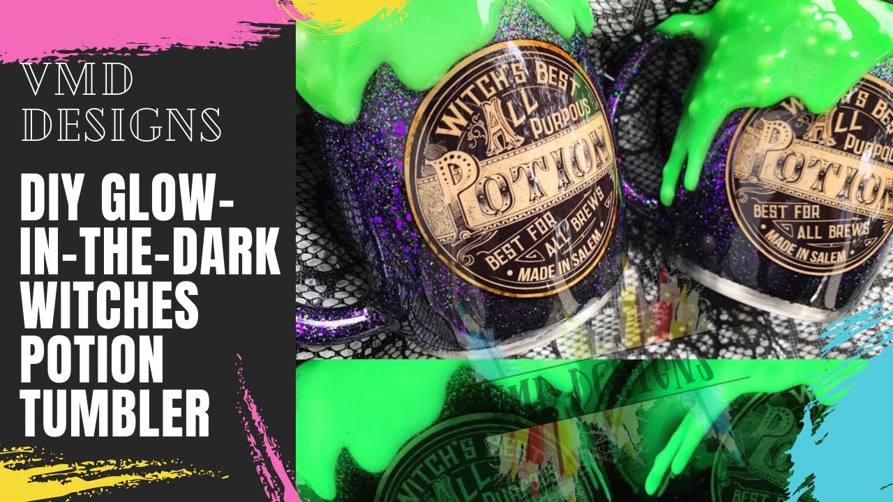 DIY GLOW-IN-THE-DARK, WITCHES POTION TUMBLER: Halloween epoxy drip tumbler, with glitters and micas