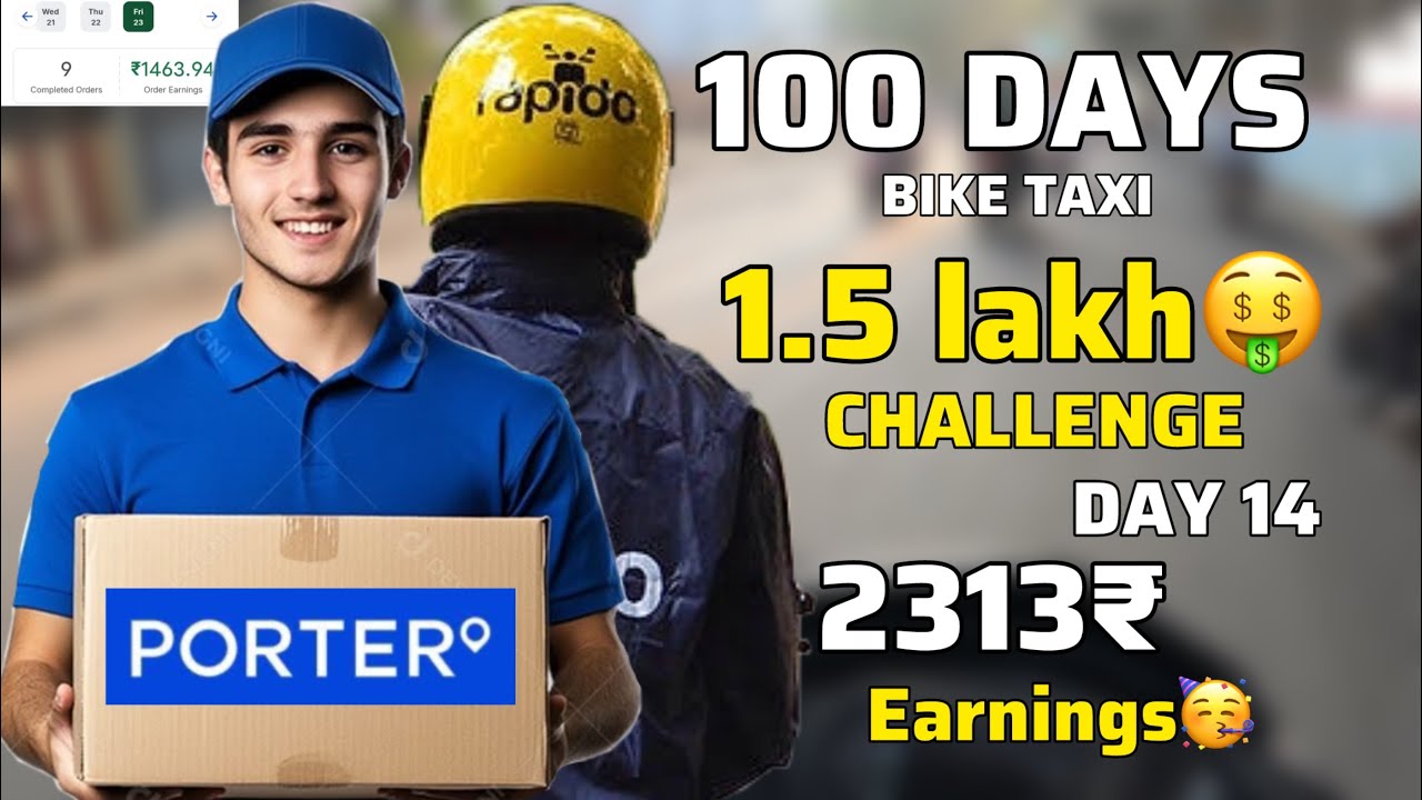 🤑DAY 14 Earnings 💪100 நாட்கள் பைக் டாக்ஸி சவால்💪🏍️#chennai #porter #rapido #biketaxi #challenge 