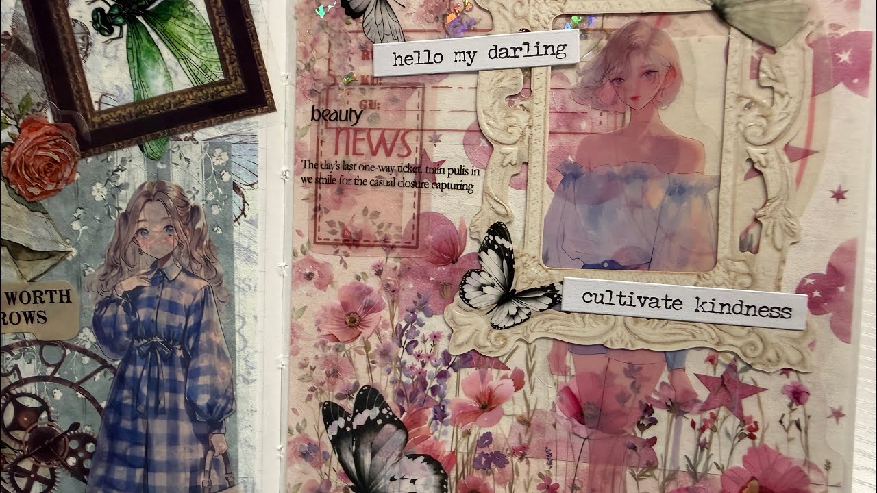 ASMR Scrapbook with me | Pink Clouds | Relaxing Stationery Sounds | No talking 🌸