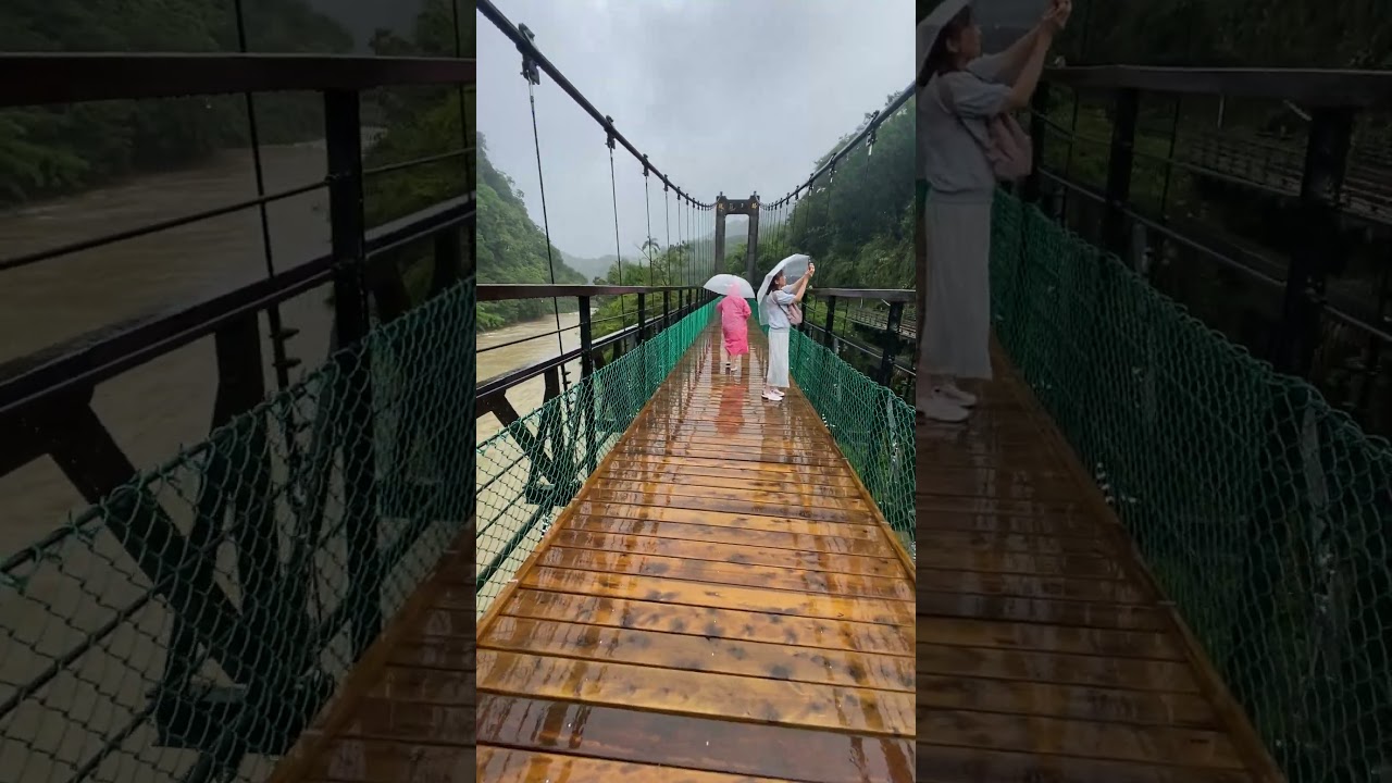 Suspension Bridge at Shifen waterfall, Taiwan. (Little Niagara Falls of Taiwan)