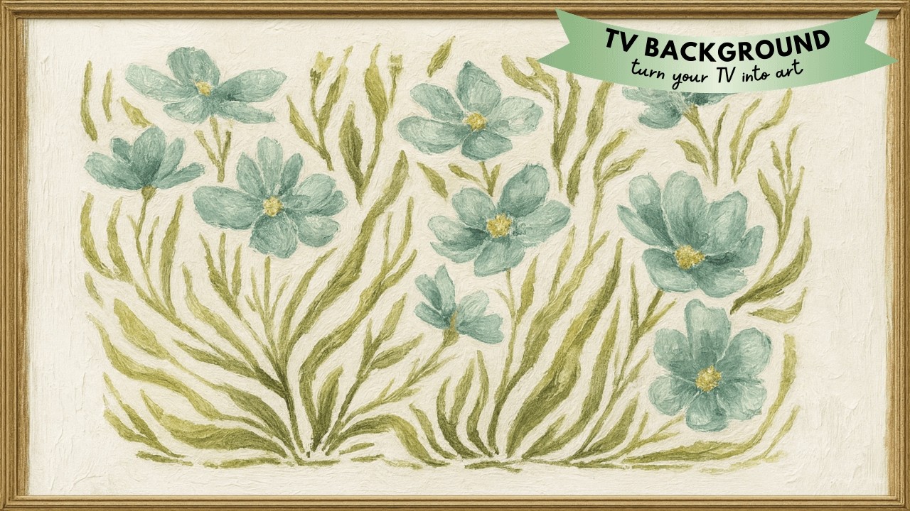 Blue Floral Painting • Soft Spring Botanical Aesthetic TV Wallpaper • 4K Frame TV Art No Sound