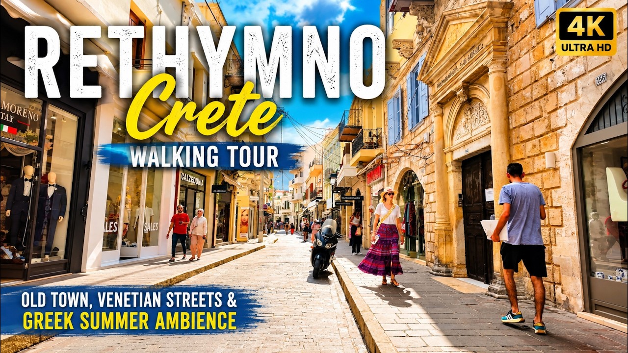 🇬🇷 Rethymno, Crete Walking Tour 4K | Old Town, Venetian Streets & Greek Summer Ambi