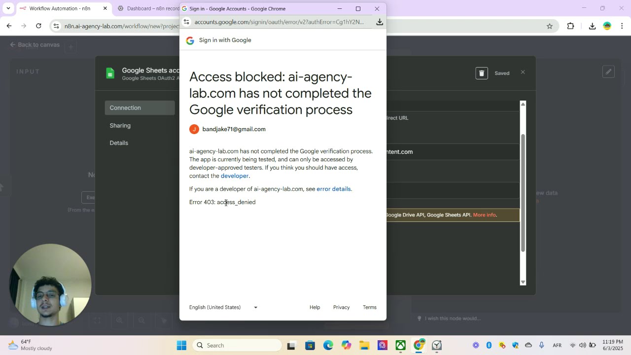 How to fix Acces Blocked(Google credentials) in n8n (acces_denied error 403)