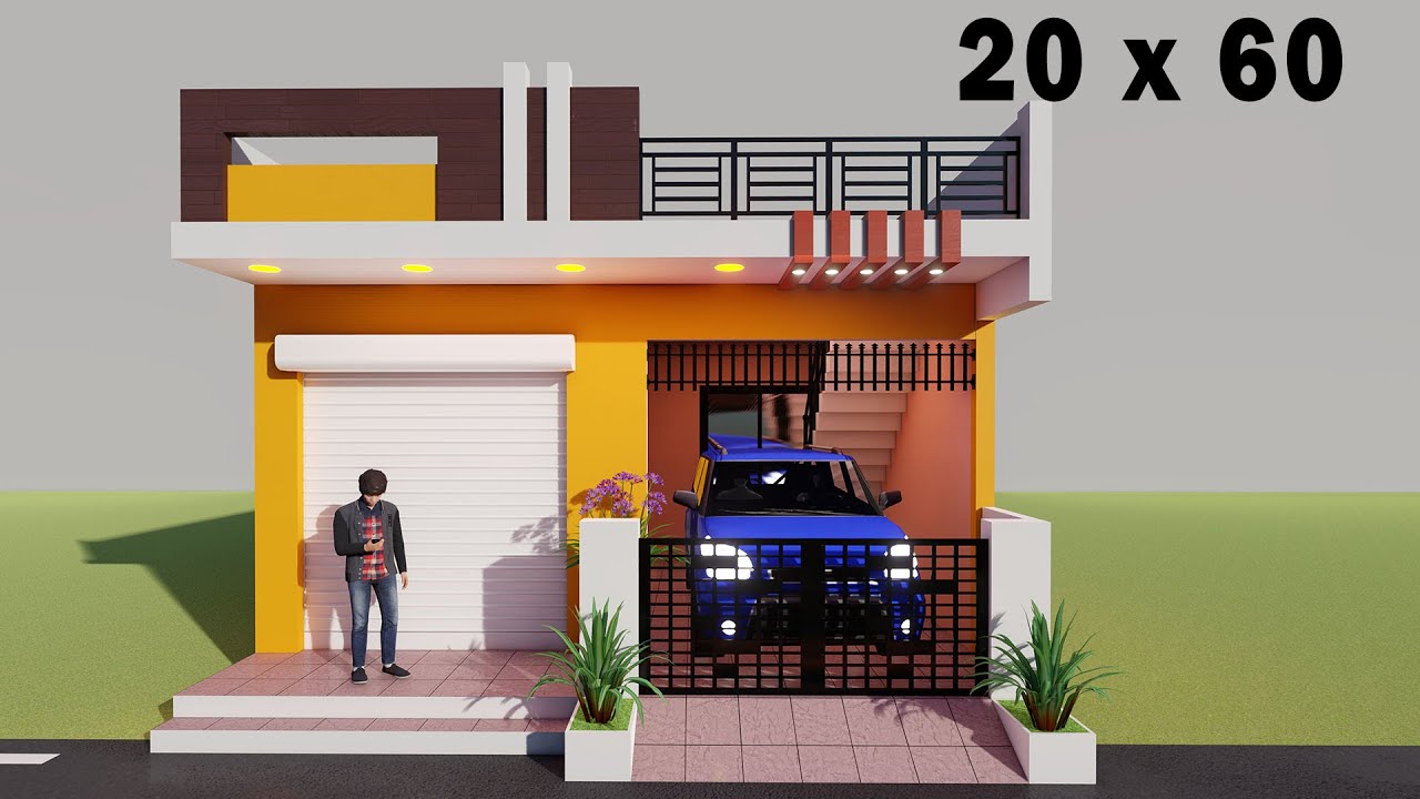 काम  से काम खर्चे का मकान,3D 20 by 60 dukan or car parking house,20*60 house with car parking,3Dhome