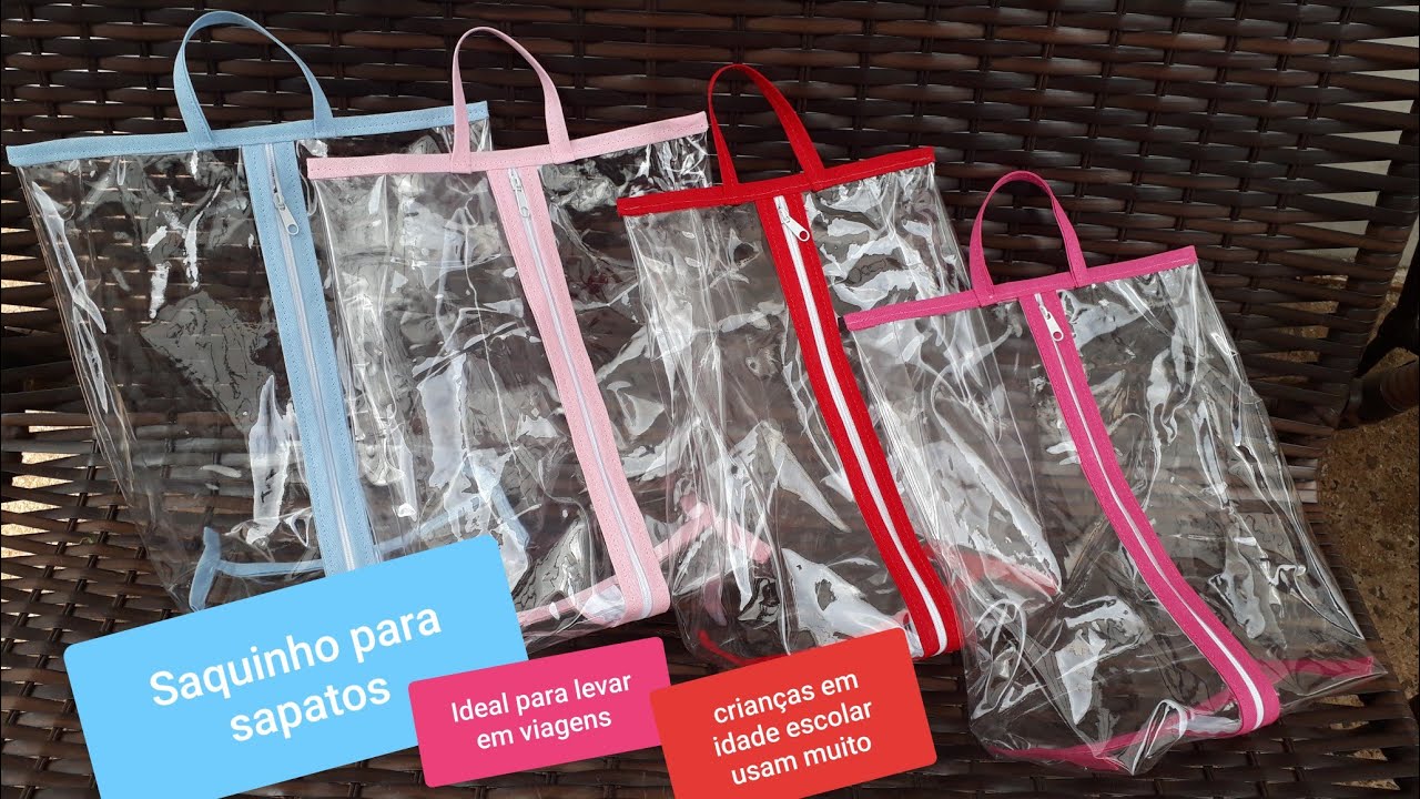 Como fazer Saquinho para sapato em plástico e com zíper