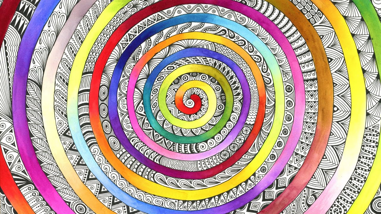 Farbverlauf-Spirale mit Zwischenraum-Ornamenten :: Ulrike Hirsch (Aquarell & Pigment Liner)