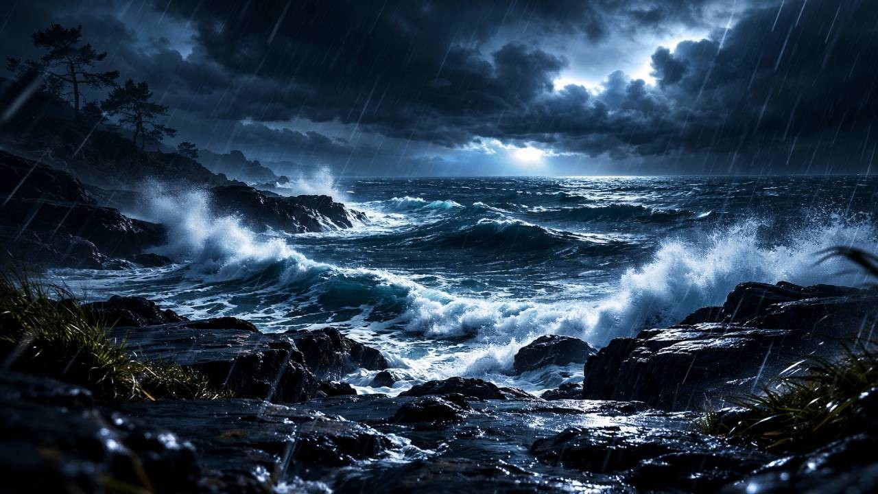 Heavy Rain & Ocean Waves at Night 🌊 3 Hours | Dark Coastal Storm for Deep Sleep