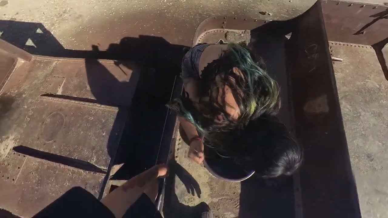 Locky survived the free fall! (Uyuni train cemetery)