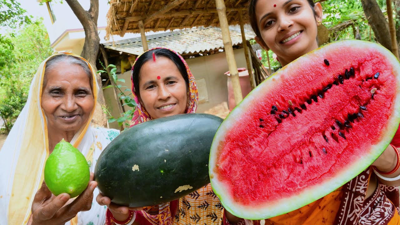 WATERMELON JUICE | Summer Health Drinks | homemade big watermelon Juice making village style