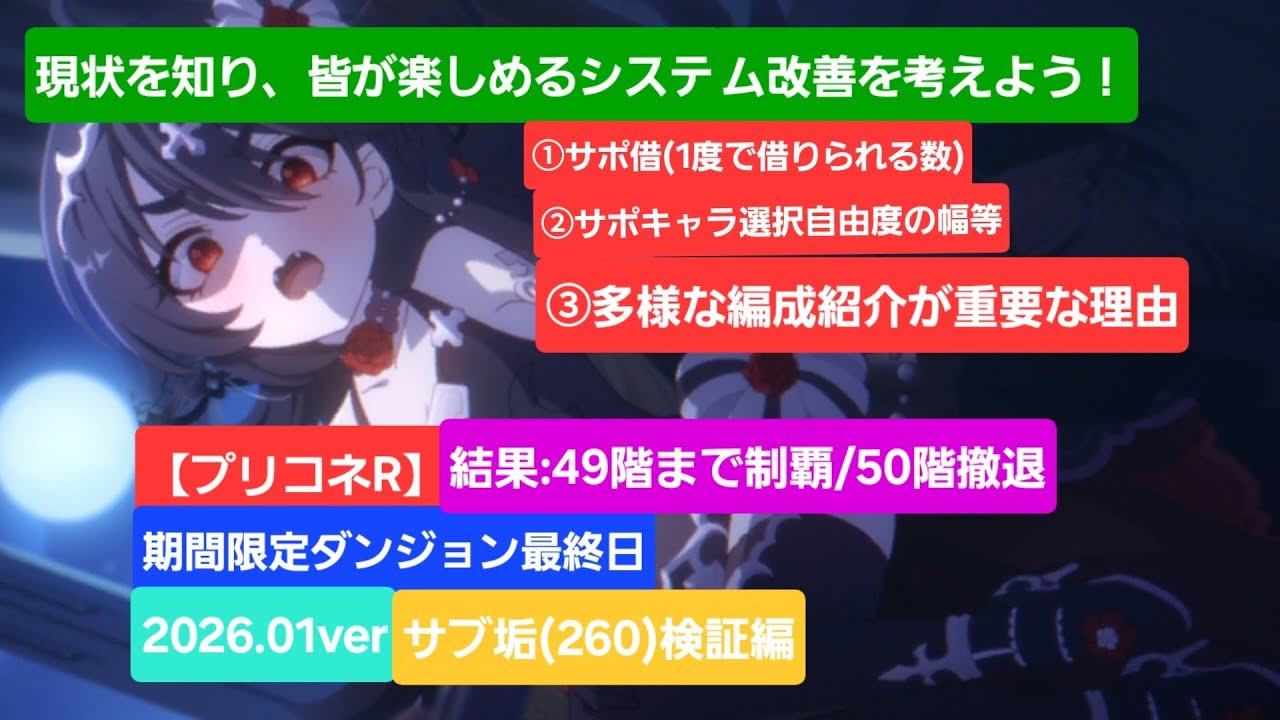 【プリコネR】期間限定ダンジョン最終日サブ(260)検証編(2026年1月版)【グレーターゴーレム】【レインスピリット】【黒月の守護像】【白陽の守護像】【期間限定ダンジョン】【期間限定SPダンジョン】