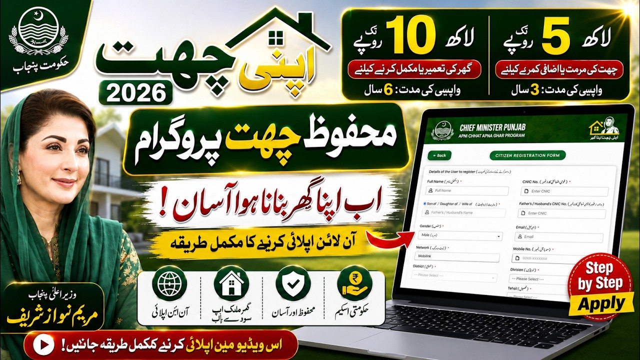 Apply Online for Apni Chhat Mehfooz Chhat Programme 2026 | Check Eligibility | Interest-Free Loan