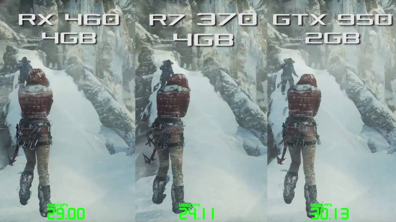 RX 460 NITRO vs R7 370 vs GTX 950 - Rise of The Tomb Raider DirecX12 1080p Frame Rate Test