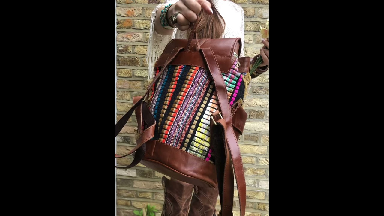 Hippie Aztec Leather Backpack - Handmade Woven Boho Bag | Maya&rsquo;s Curiosities