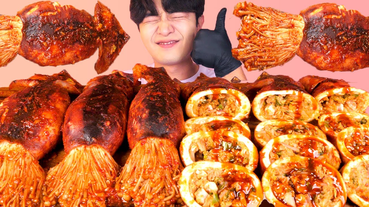 MUKBANG ASMRㅣСплошная Кальмар ред человек Еда🦑Spicy Squid Korean Seafood 후니 Hoony Eating Sound
