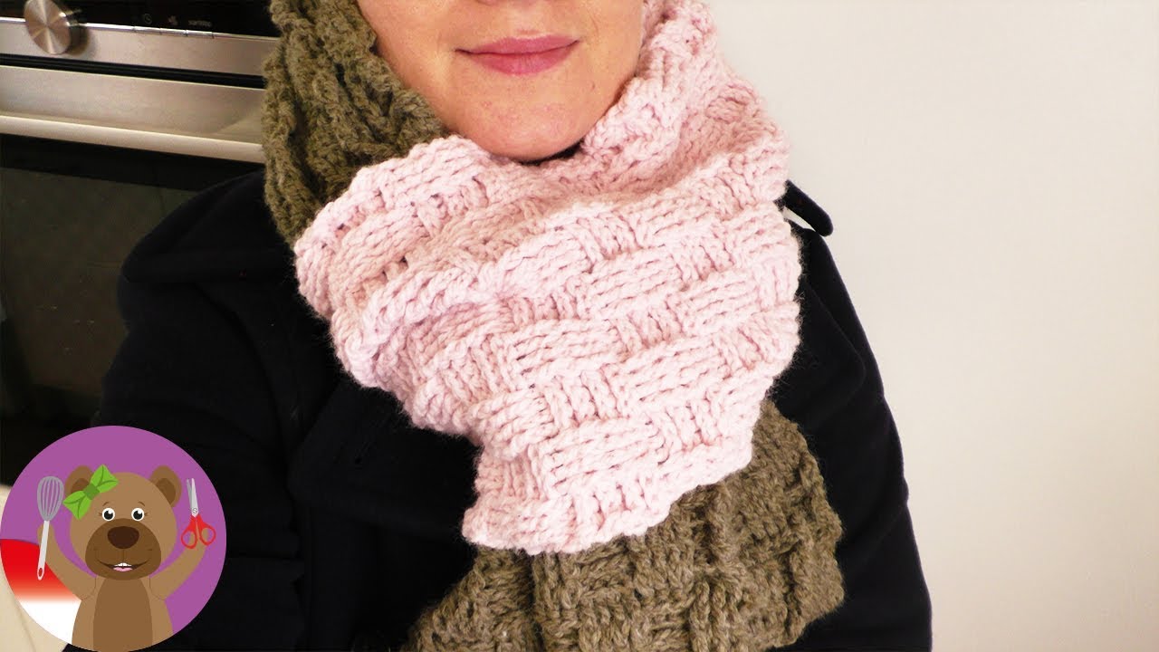 Merajut Syal XXL dengan Motif Keranjang