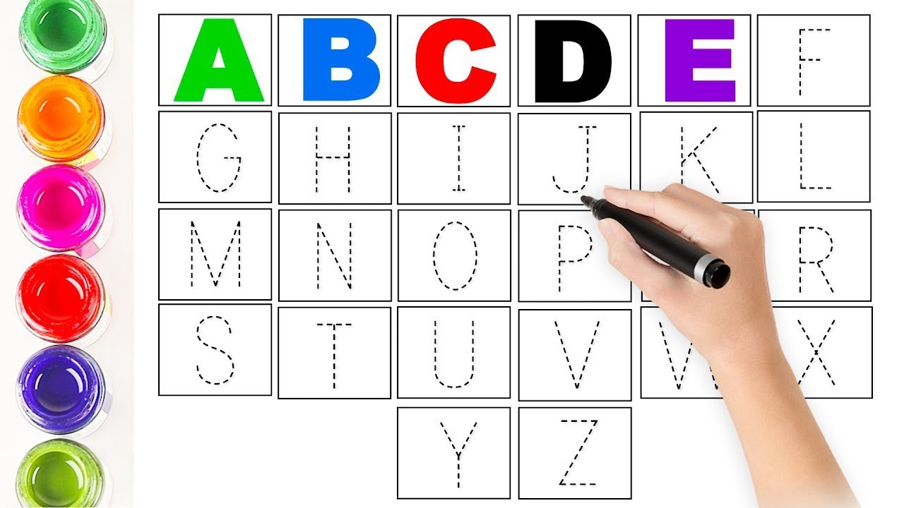 Alphabet, ABC song, ABCD, A to Z, Kids rhymes, collection for writing along dotted lines for toddler
