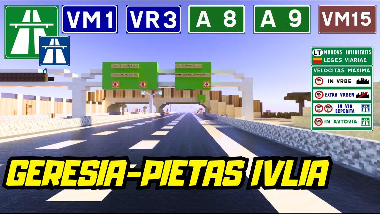Вождение по шоссе Minecraft — от GERESIA до PIETAS IVLIA (POLA) через VM1, VR3, VM100, A8, A9 и VM15