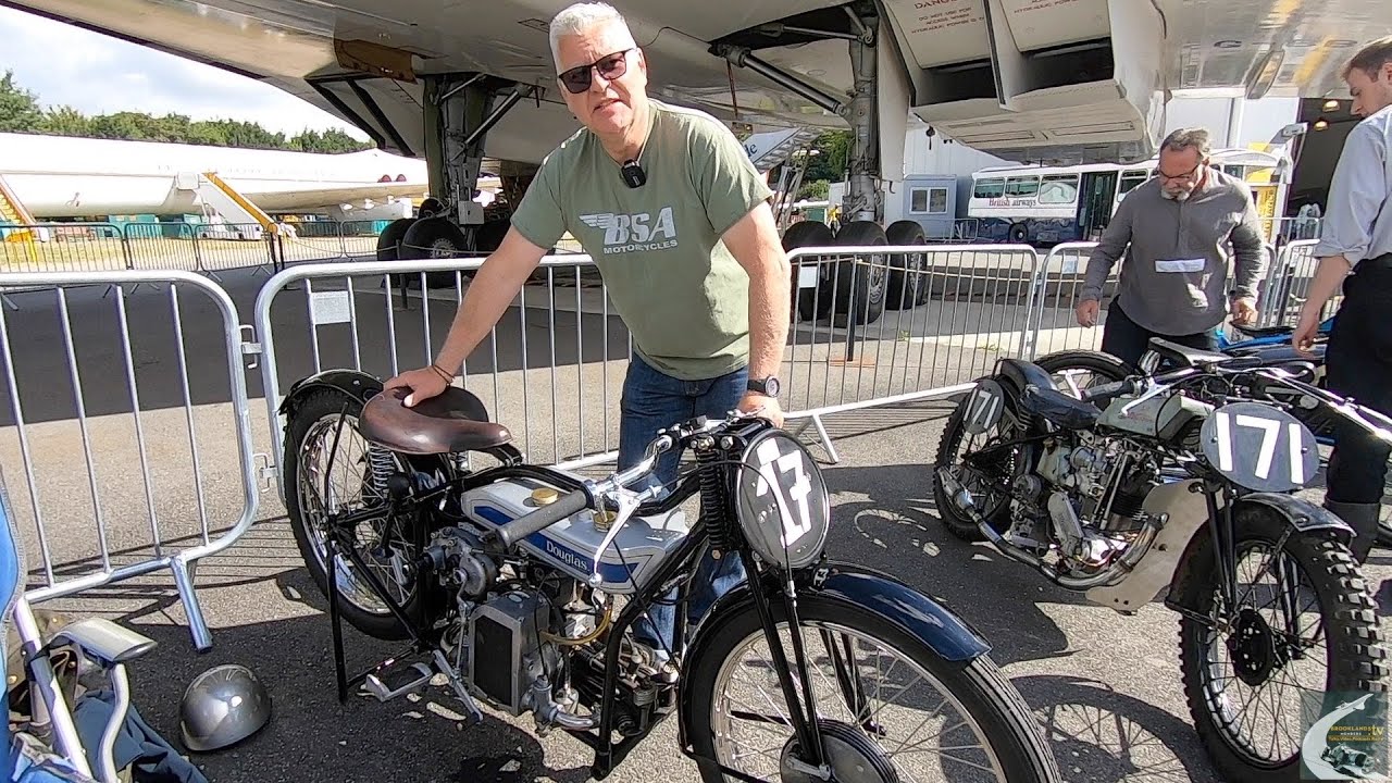 Brooklands Motorcycle Day 2022. Dan Towers and his 1930 Douglas 500cc SW5