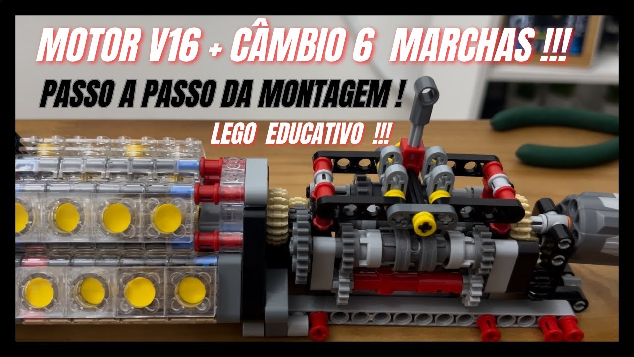 PASSO A PASSO MONTAGEM DO MOTOR V16 E CAIXA DE MARCHA LEGO.