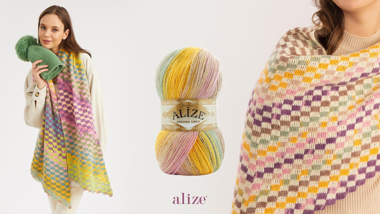 Мозаичный платок с Alize Angora Gold Batik