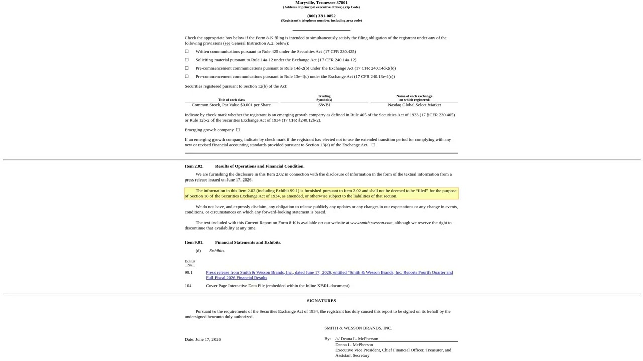 SWBI Earnings: My Take on the 8-K Report
