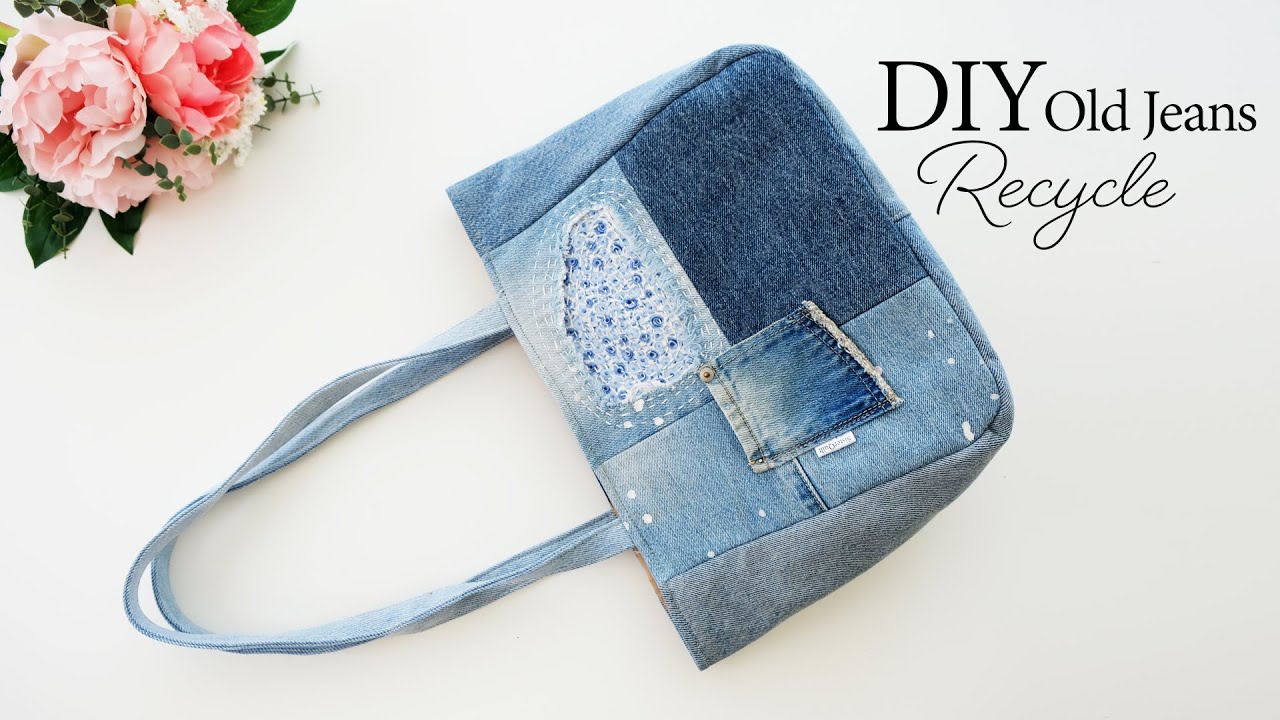 Upcycled Denim Patchwork Bag, Sashiko Embroidery Bag, Boro Denim Bag, Recycled Jeans Tote Bag (241)
