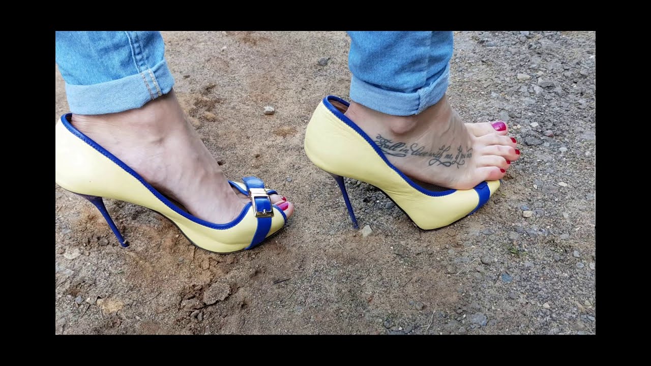 high heels walk in the forest, high heels sink, high heels stuck, shoes abuse (scene 255)