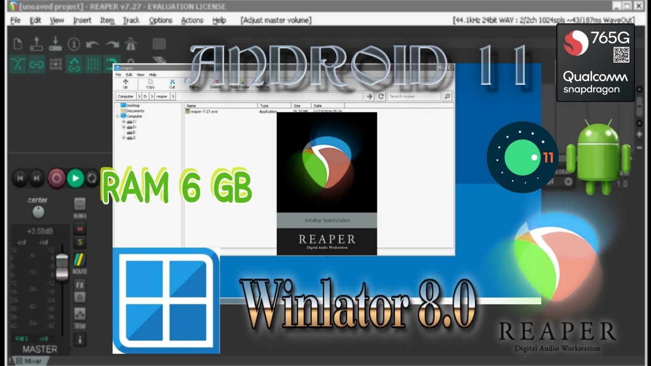mari coba reaper daw di android 11 winlator 8.0 ram 6gb snapdragon 765g gpu adreno 620