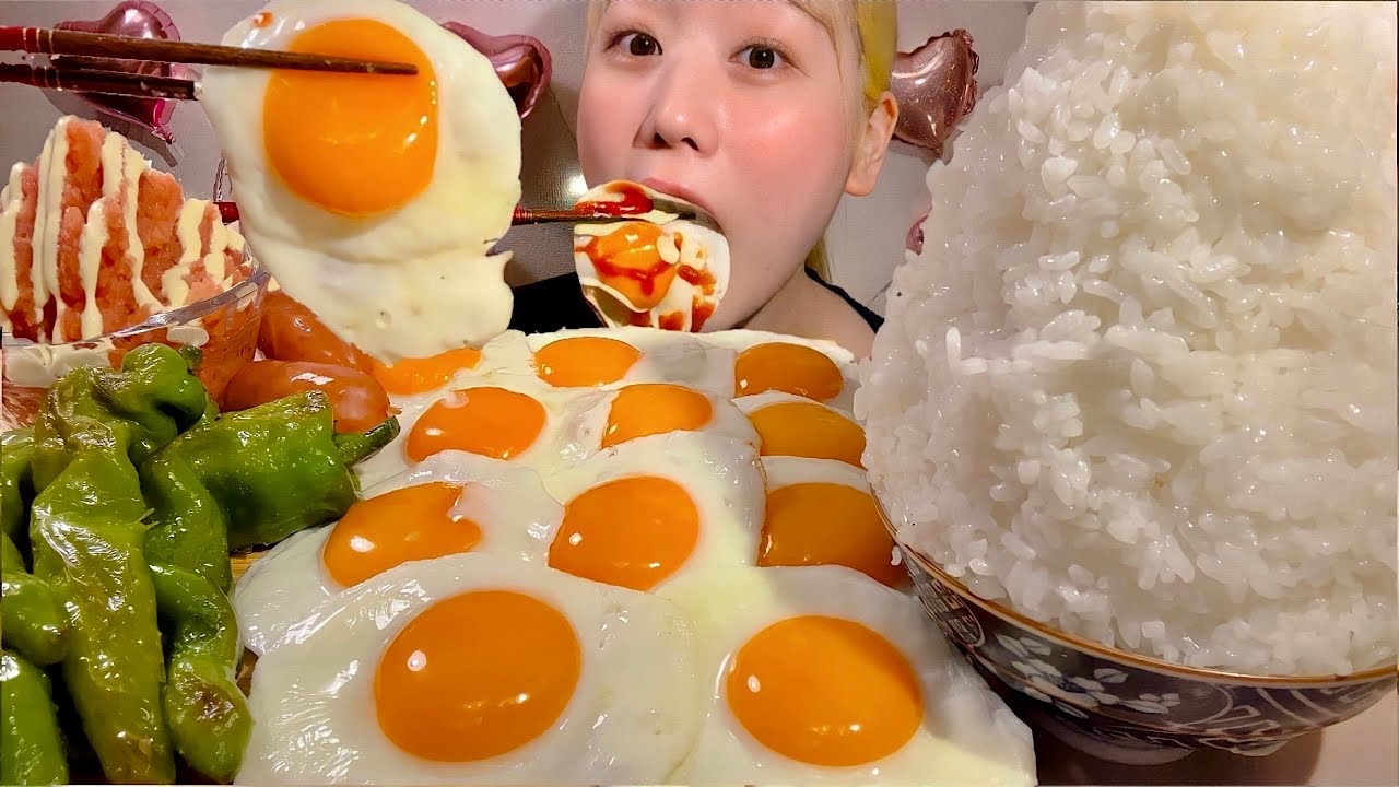 ASMR жаренное яйцо【русские субтитры】【Mukbang/ Eating Sounds】