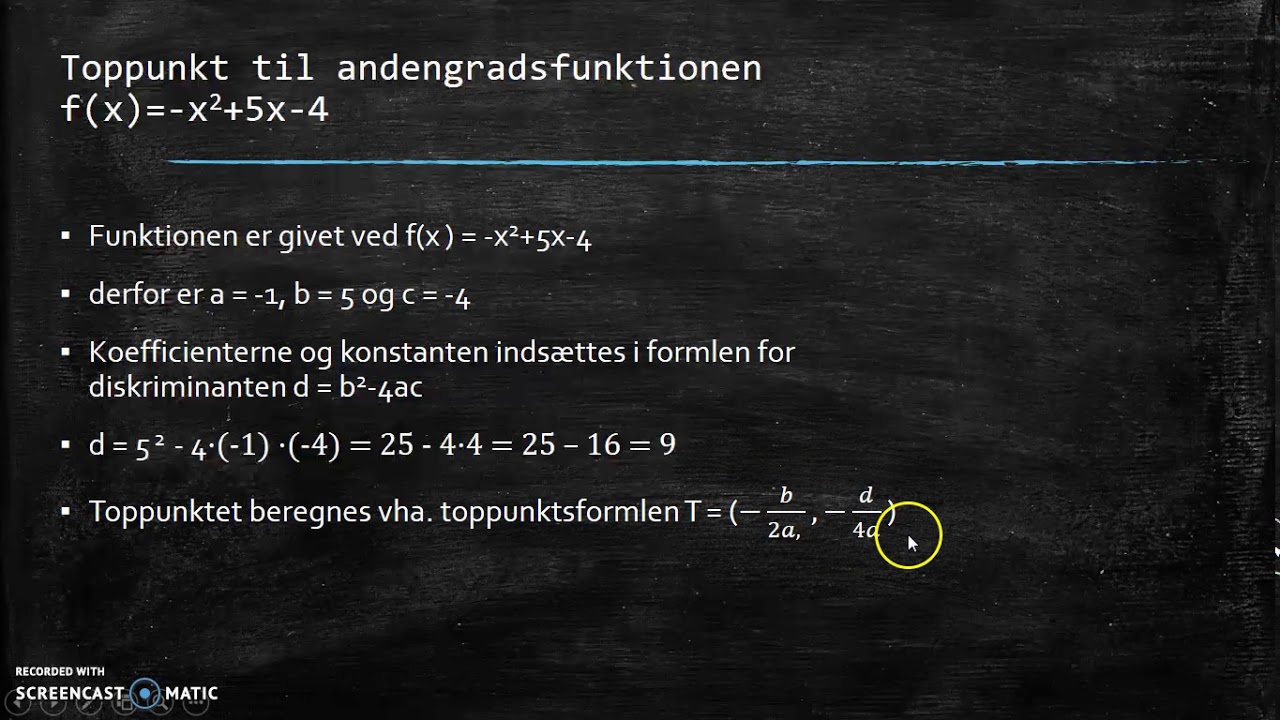 Andengradspolynomier - toppunkt og symmetriakse