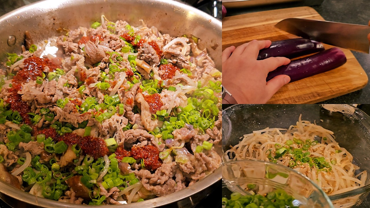 Quick & Delicious! Stir-fried Beef Eggplant with Bean Sprouts 🍱 빠르고 맛있는! 소고기 가지 볶음과 숙주나물 만들기