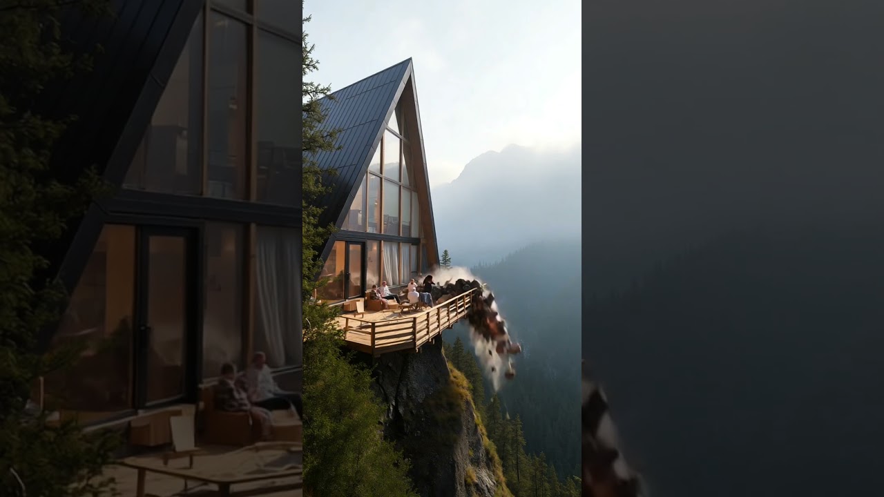 Cabin Cracks and Slides Off Mountain Edge in Sudden Collapse