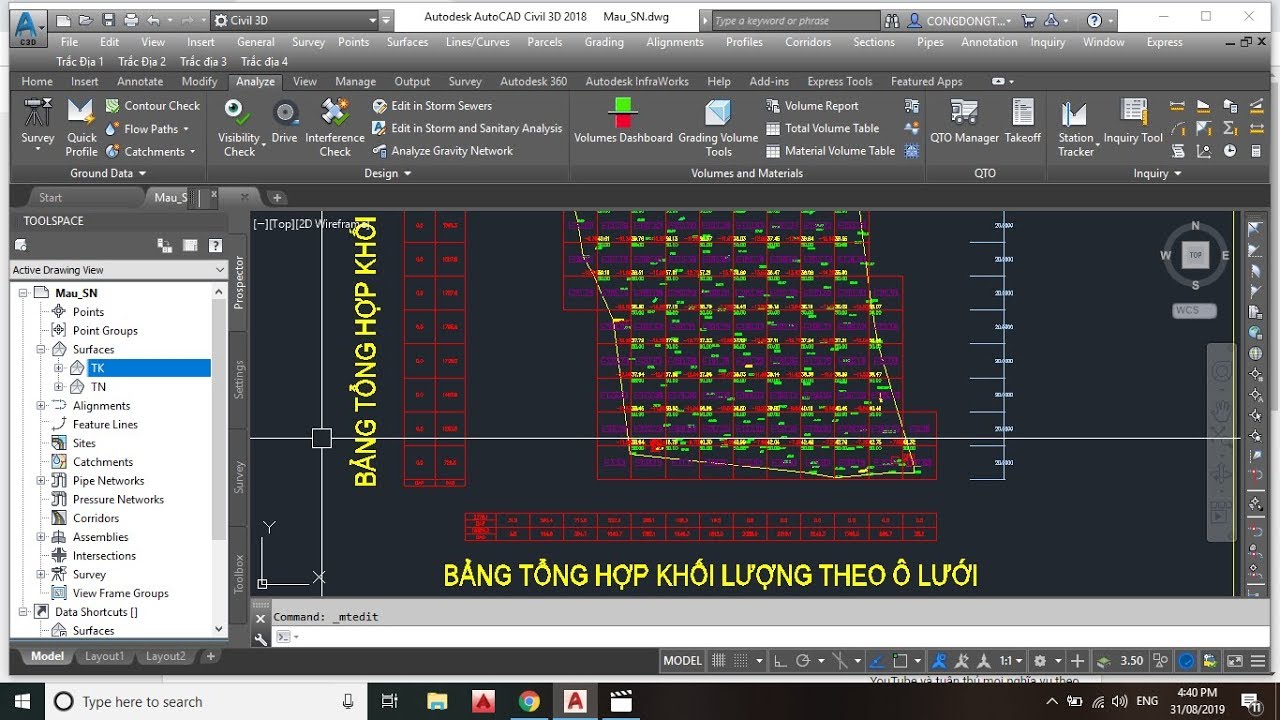 TÍNH KHỐI LƯỢNG ĐÀO ĐẮP TRÊN CIVILL 3D