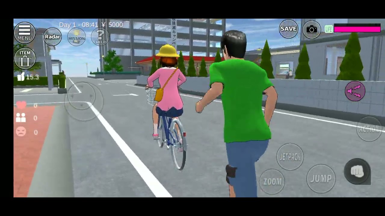 The girl from Sakura School Simulator is walking down the street with her friend and cat.#sakura 